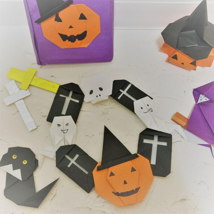 完全保存版 ハロウィン折り紙 幼児も折れる簡単かぼちゃやコウモリから立体折り紙まで
